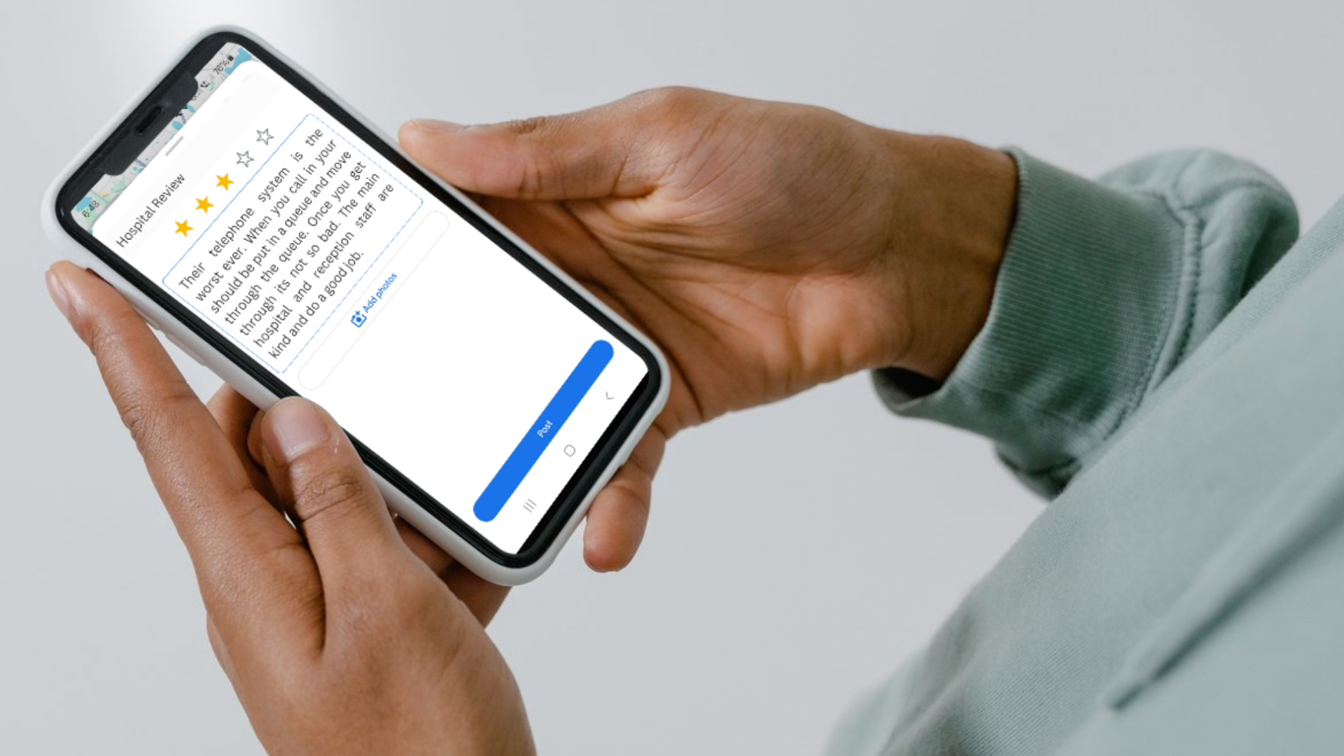 Image of patient leaving a Google review.